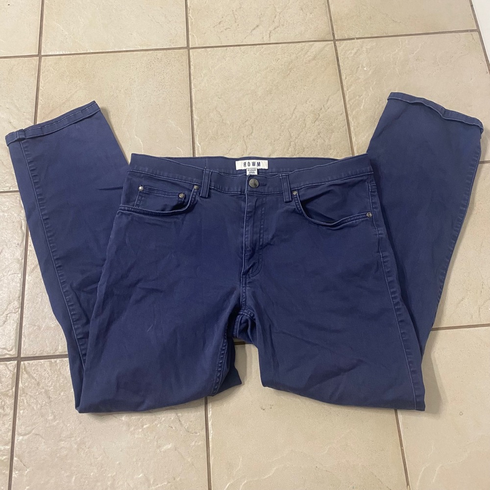 ROWM Mens Navy‎ Blue Straight Leg 5-Pocket Stretch Chino Pants 34x32